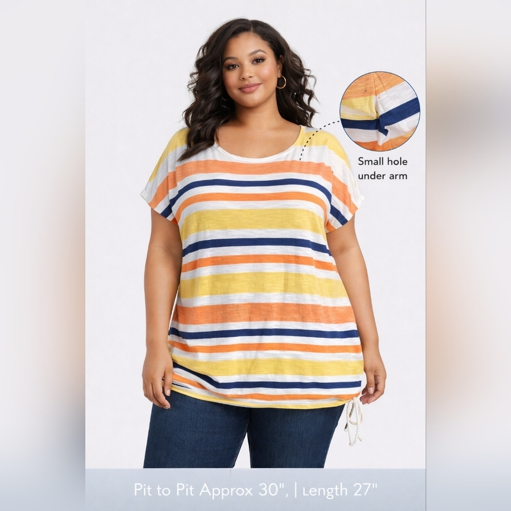 Chaps Striped Cinch Hem Top | Size 2X | 100% Cotton